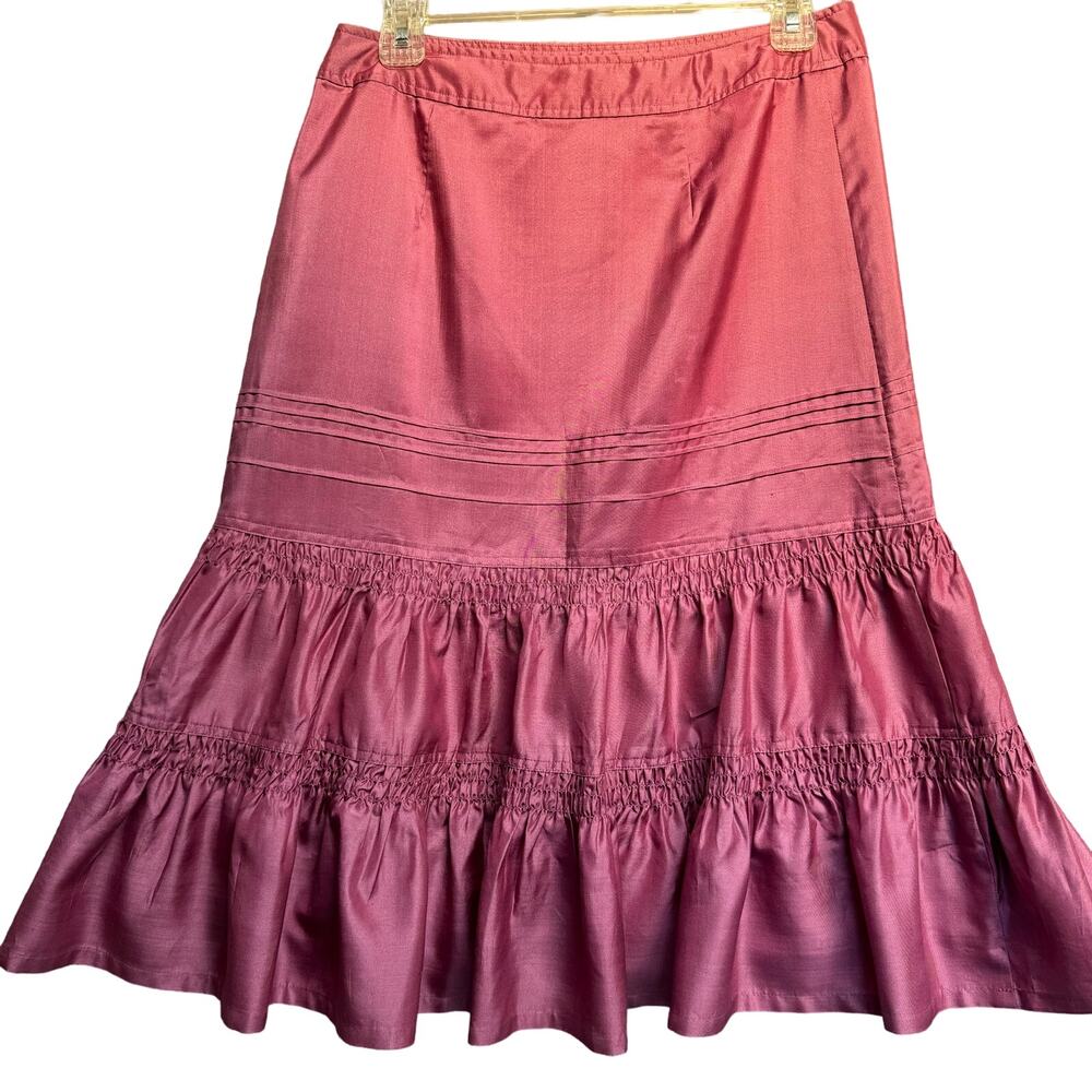 Banana Republic 100% Silk Feminine Gathered Flare Ruffle Skirt Women 2 Rose Pink